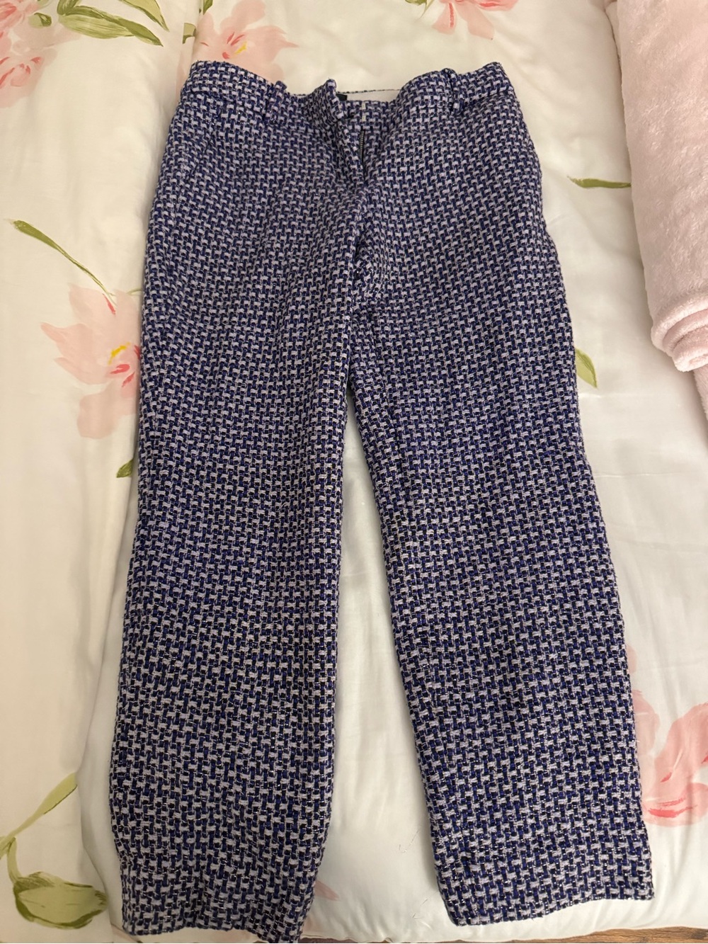 J. Crew Blue and White Patterned Cropped Pants
